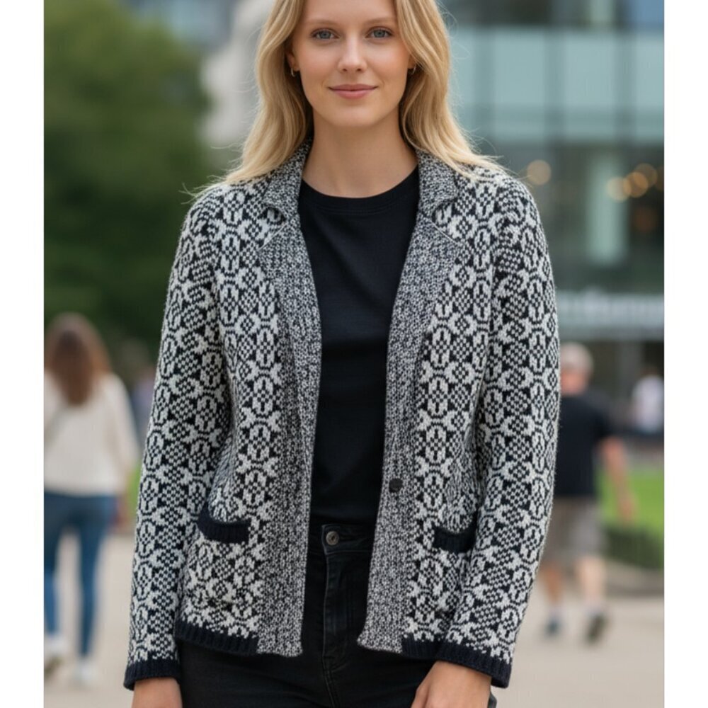 Banana Republic Navy & White Fair Isle Alpaca Blend Cardigan Sweater Size Medium